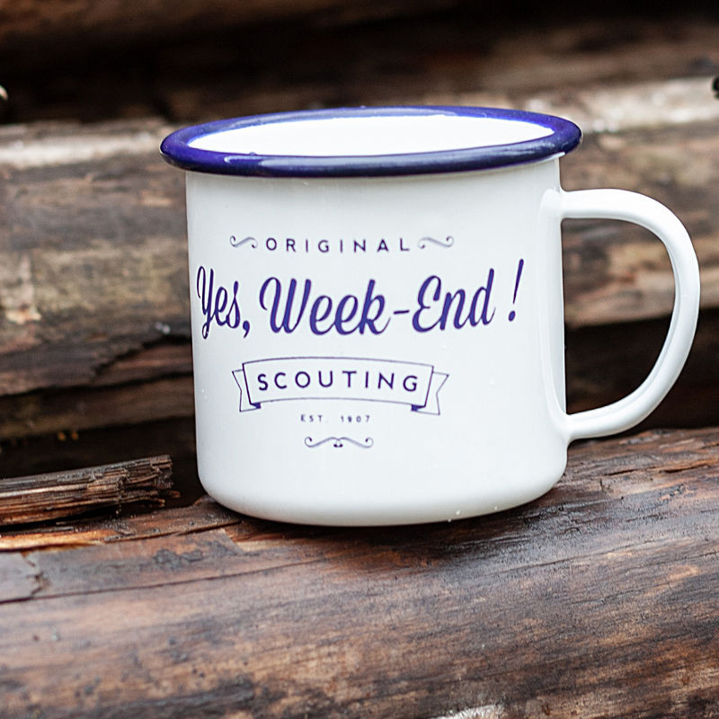 Tasse émaillée « Yes, Week-end ! » blanche