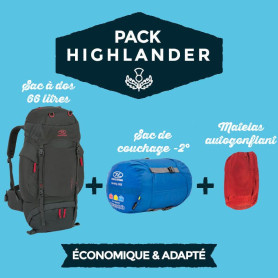 Pack "Highlander" : Sac de couchage -2°C + Sac à dos 66L + Matelas