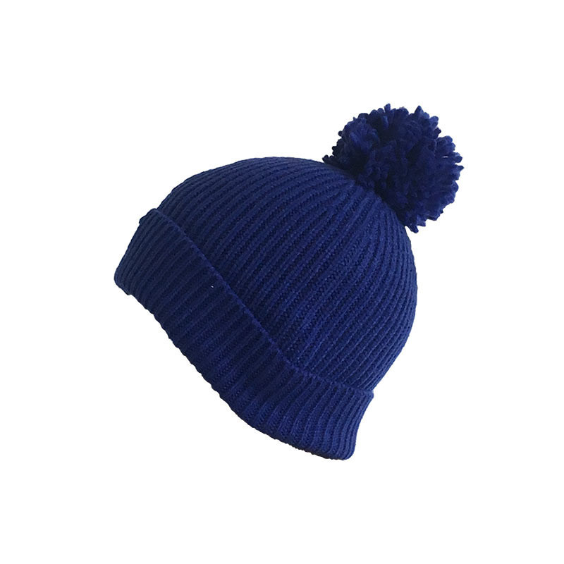 Bonnet de nuit bleu pointu fait à la main avec pompon coton adulte