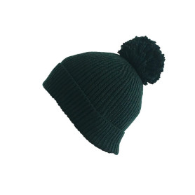 Bonnet vert foncé avec pompom