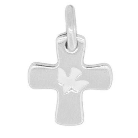 Croix en argent avec colombe incrustée