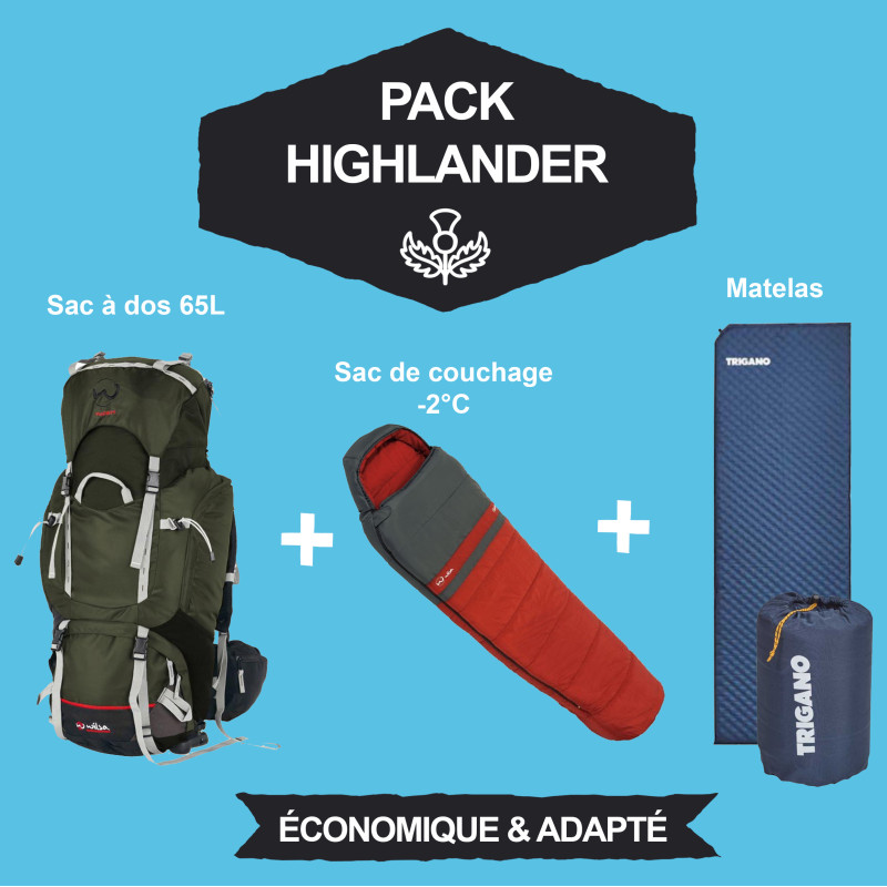 Pack "Highlander" 2  : Sac de couchage -2°C + Sac à dos 65L + Matelas
