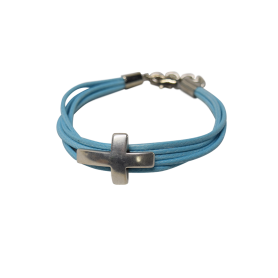 Bracelet en corde bleu et croix en métal