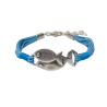 Bracelet sur corde bleue avec poissons en métal argenté