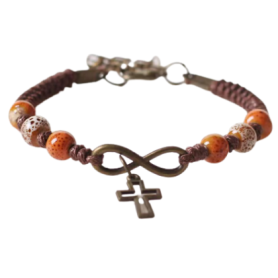 Bracelet en corde marron + croix