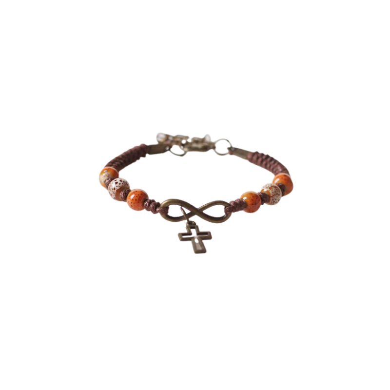 Bracelet en corde marron + croix