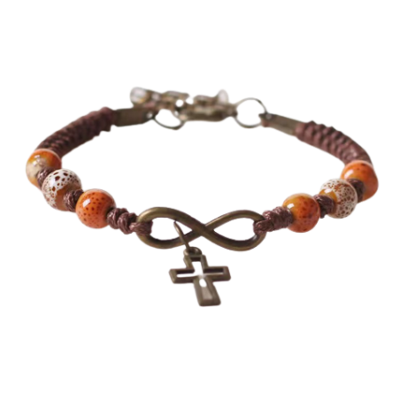 Bracelet en corde marron + croix