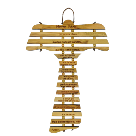 Croix Tau en olivier "Notre Père"