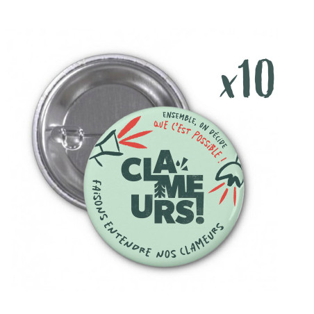 Badge rond fond vert pastel 38 mm « Clameurs » par lot de 10