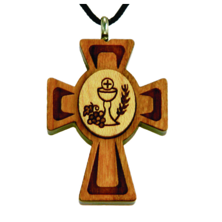 Croix de communion en bois d'érable avec cordon - 2,8 cm (N)