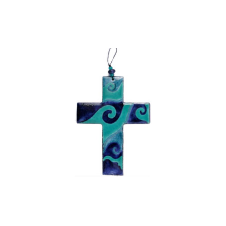 Croix émaux grand feu ciel et vert - 16 cm (N)