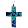 Croix émaux grand feu ciel et vert - 16 cm (N)