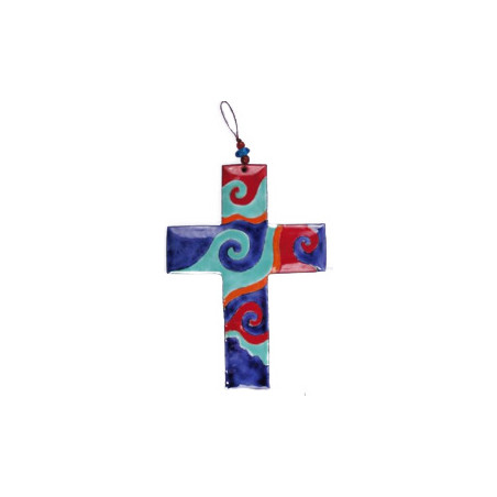 Croix émaux grand feu bleu et rouge - 13 cm (N)