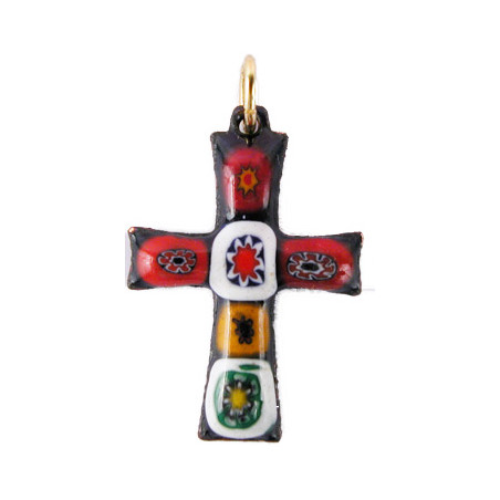 Croix en émail grand feu / patchwork - 2,5 cm (N)