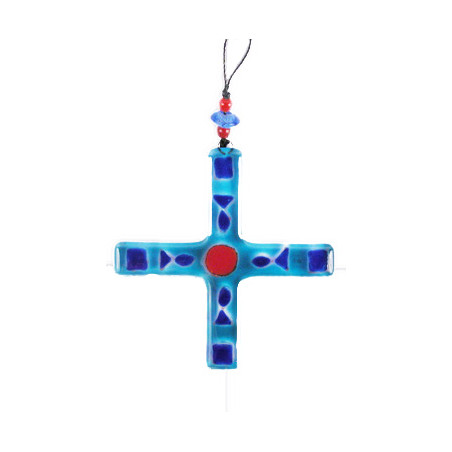 Croix en verre avec visuel poissons - 10,5 cm (N)