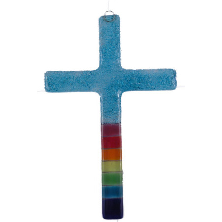 Croix en verre avec bulles aux couleurs des branches (N)