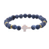 Bracelet élastique en pierres d'agathe bleues craquelées (N)